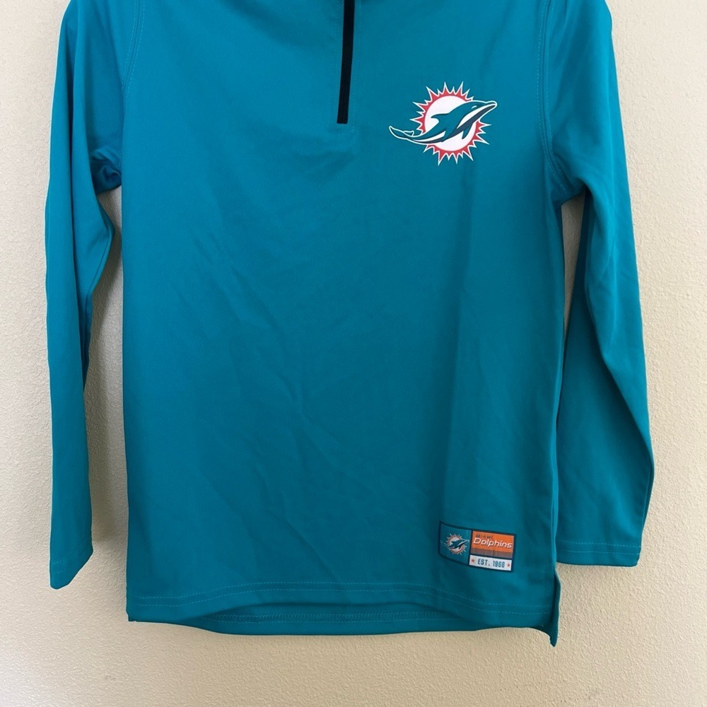 NFL Team Apparel Miami Dolphins Pullover Youth 10-12 Aqua Teal Quarter Zip Logo